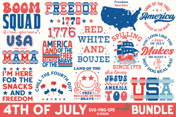 4th of July SVG PNG Retro Design Bundle for Crafts and Graphics