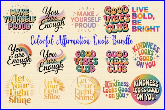 Colorful Affirmation Quote Bundle Graphics for Local Branding