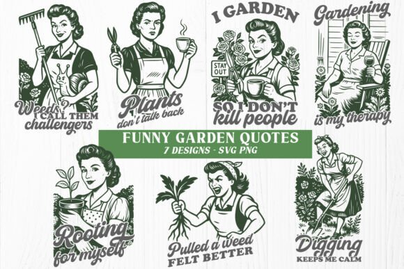 Fun Garden Quotes SVG PNG Retro Bundle